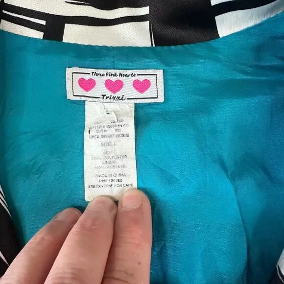 Three Pink Hearts Trina Abstract Trench Coat Black White M - Picture 5 of 6